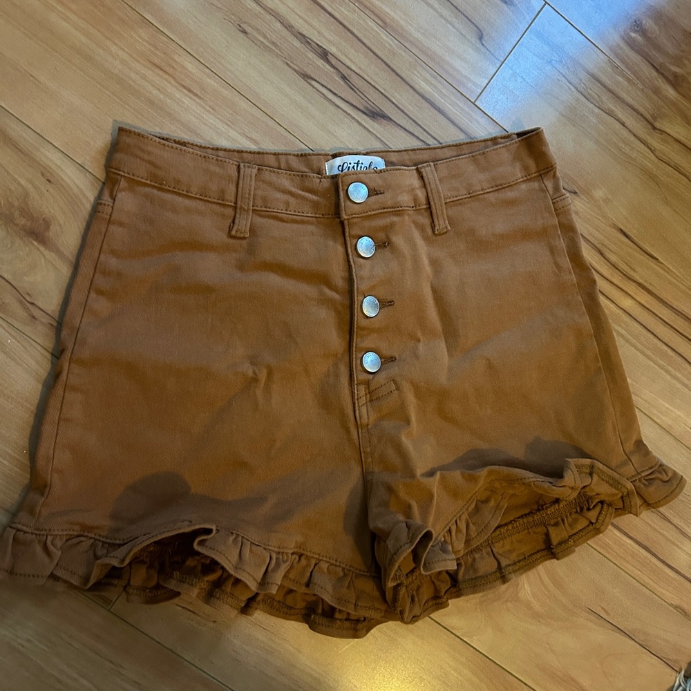 Brown high waist ruffle shorts